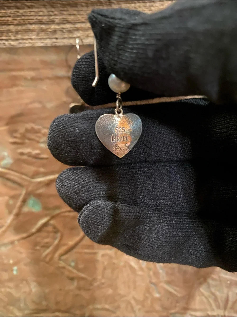 Sterling Heart Drop Earrings with White Pearl Accent